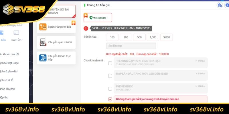 Hướng dẫn nạp tiền SV368